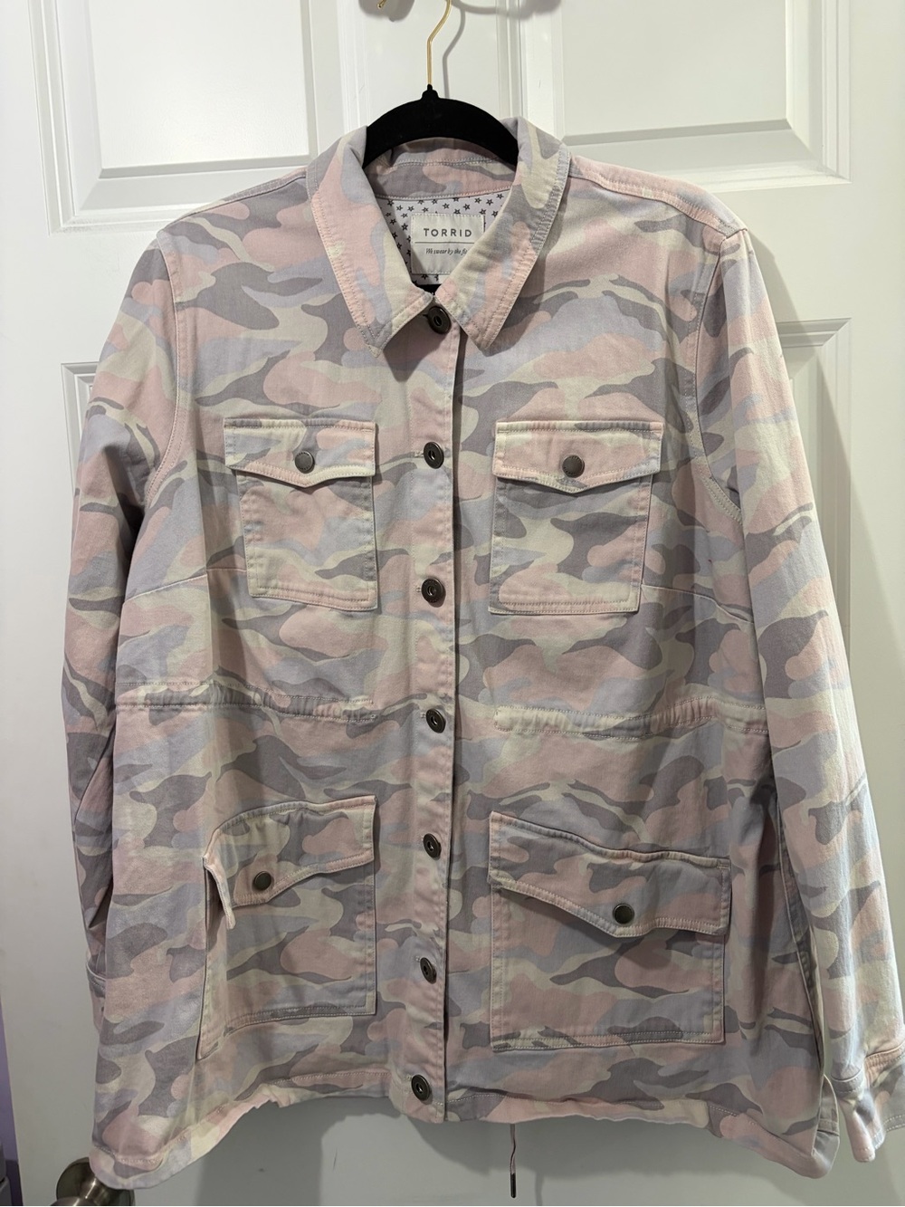 Torrid Light Weight Pink Gray & Blue Camo Utility Jacket Size 2